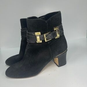 Women’s Suede Joan & David Black Booties with Gold Buckle Size 5.5